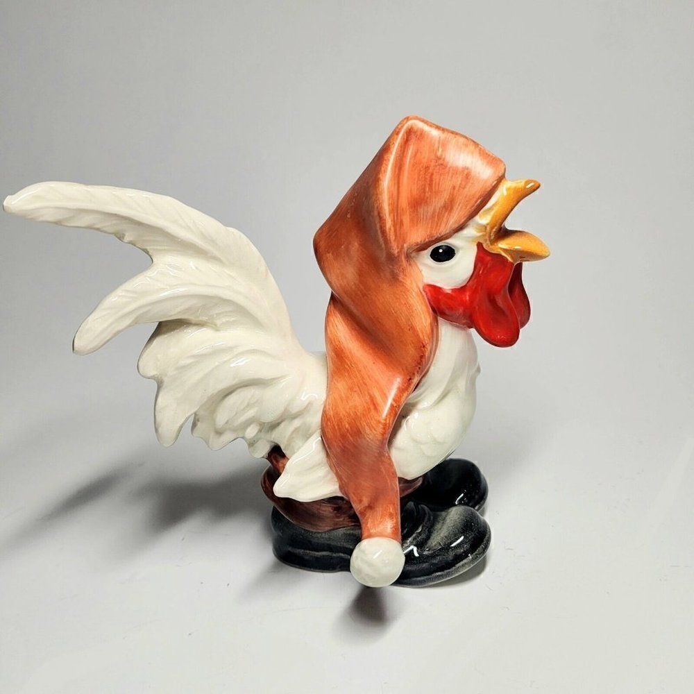 Vintage GoebelĀ 4.5" Rooster w Santa Hat RedāHat andā Boots FigurineāGermany